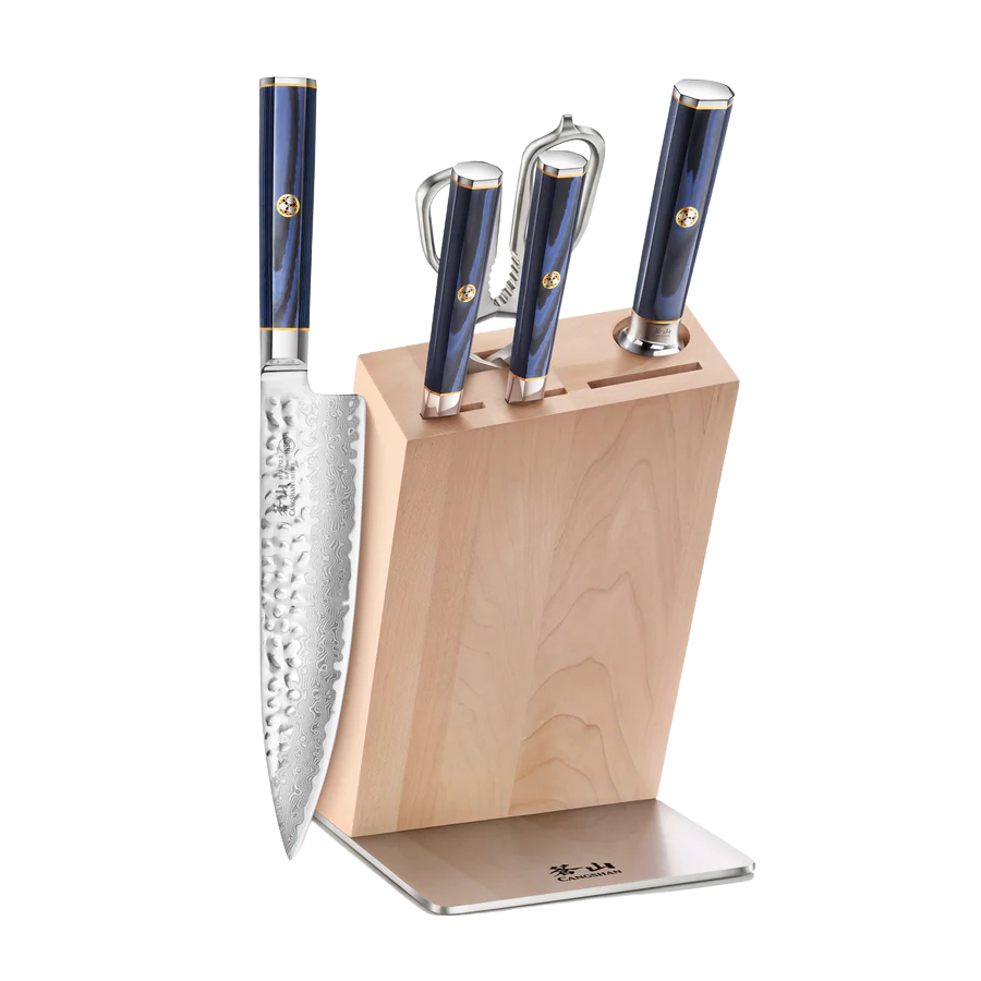 KITA Series 6-Piece Knife HUA Block Set, High Carbon X-7 Damascus Steel