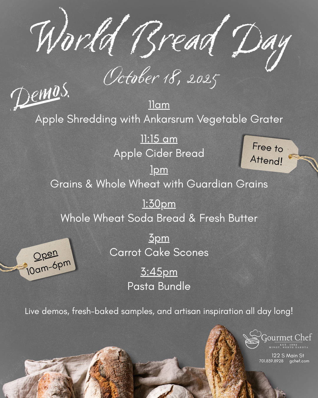 World Bread Day Demos! Saturday, October 8th, 11AM-4PM