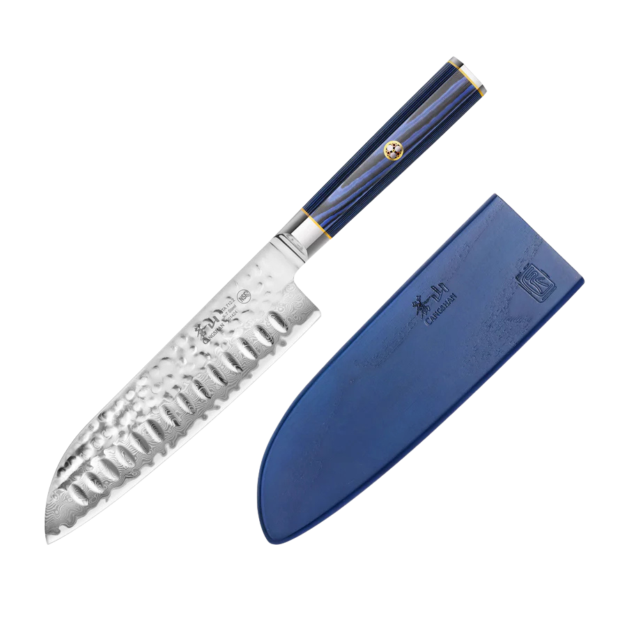 KITA Series Santoku Knife with Sheath, High Carbon X-7 Damascus Steel