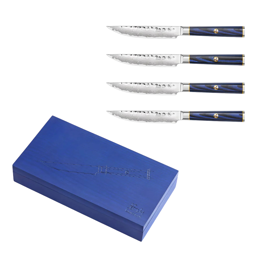 KITA Series 4-Piece Fine Edge Steak Knife Set, High Carbon X-7 Damascus Steel