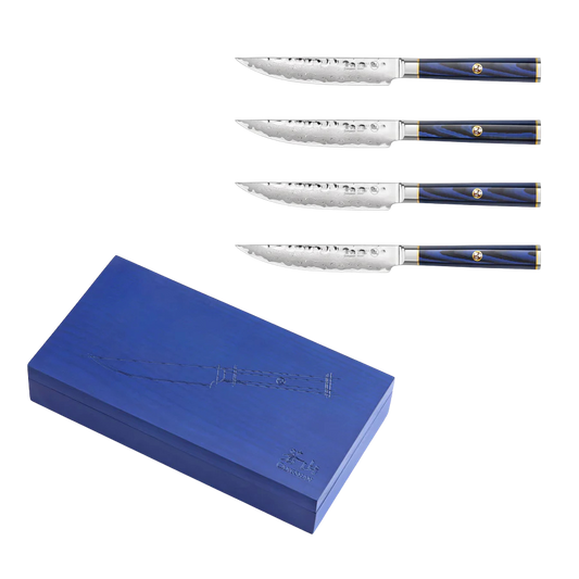 KITA Series 4-Piece Fine Edge Steak Knife Set, High Carbon X-7 Damascus Steel