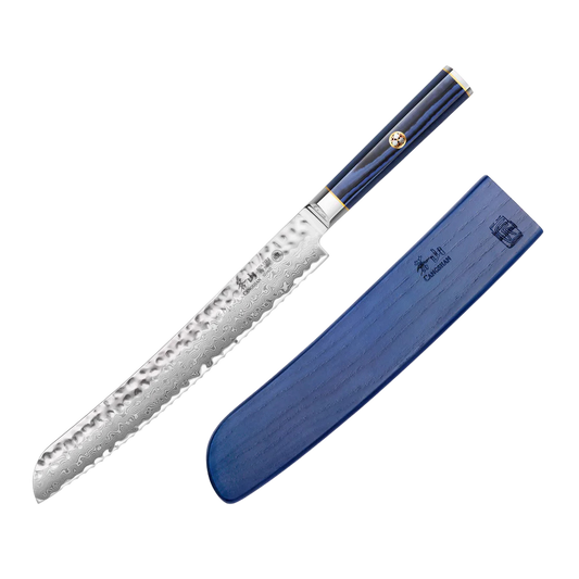 KITA Series 9-Inch Bread Knife with Sheath, High Carbon X-7 Damascus Steel