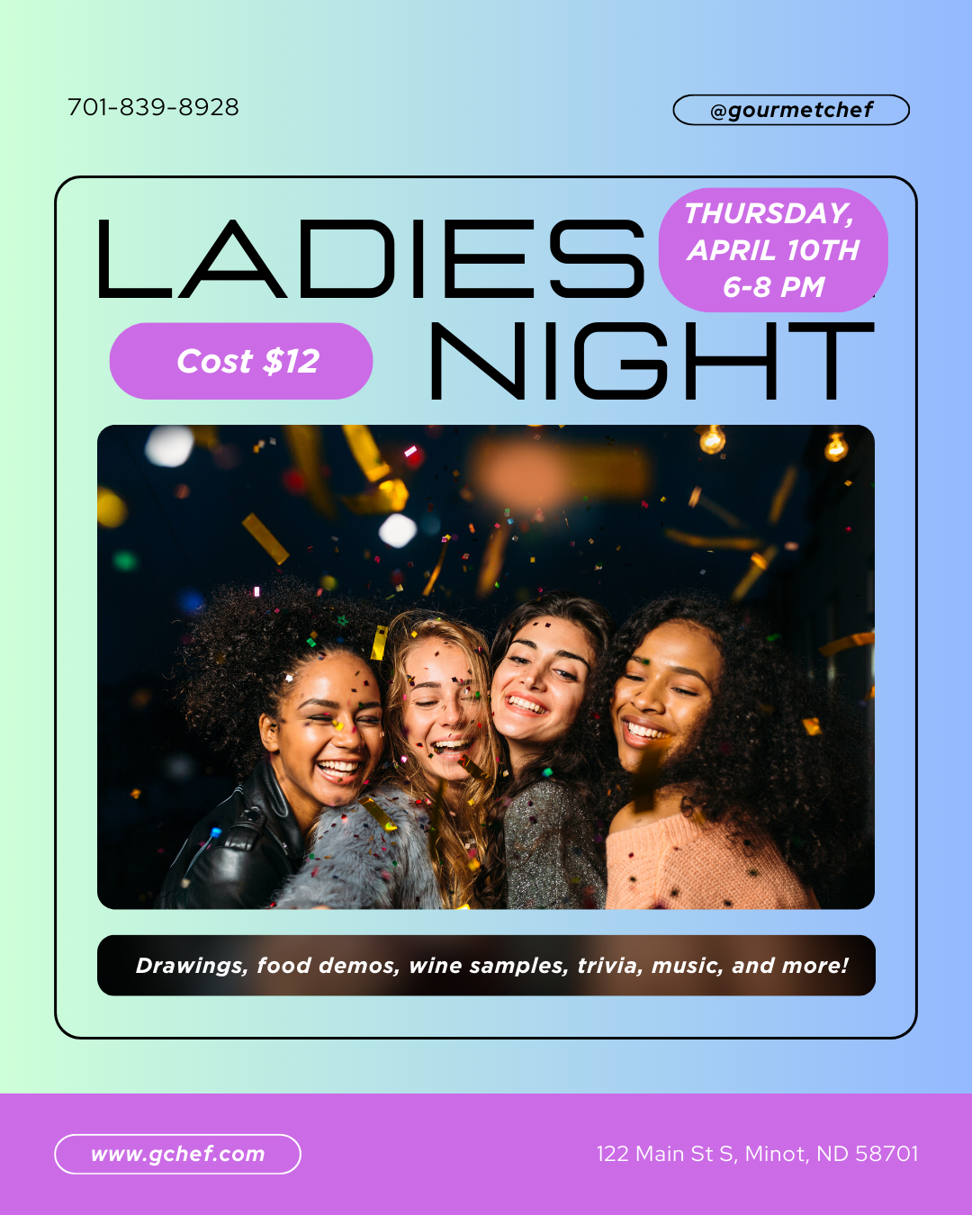Springtime Ladies Night at Gourmet Chef! Thursday, April 10th, 6-8PM