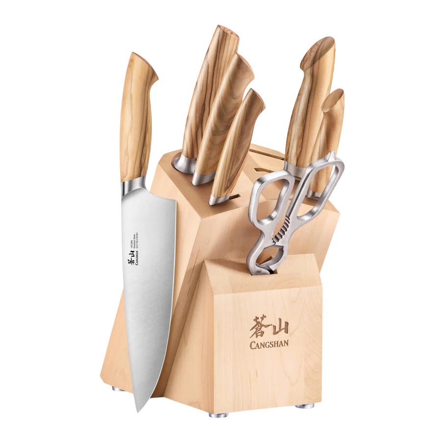 OLIV Series 8-Piece Knife Block Set, Maple, Forged Swedish 14C28N Steel