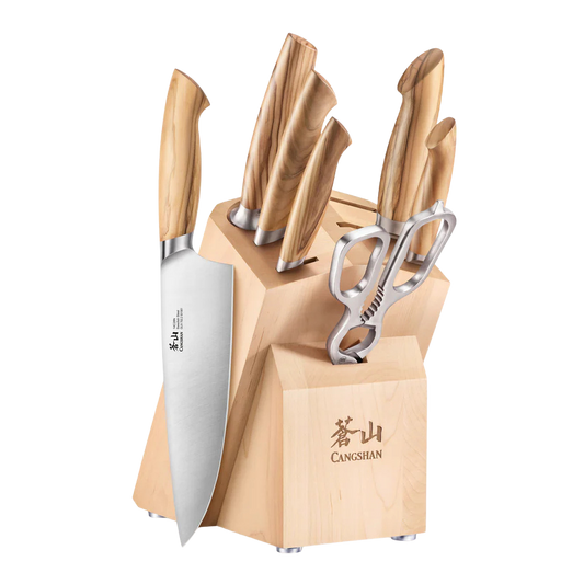 OLIV Series 8-Piece Knife Block Set, Maple, Forged Swedish 14C28N Steel
