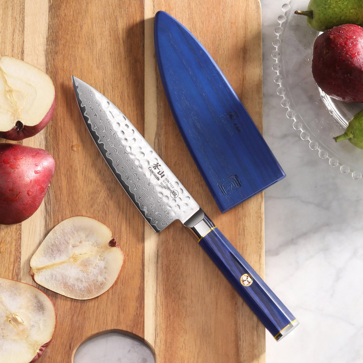 KITA Series 6-Inch Chef's Knife with Sheath, High Carbon X-7 Damascus Steel with Sheath