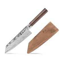 HAKU Series 5-Inch Serrated Utility Knife with Sheath, Forged X-7 Damascus Steel