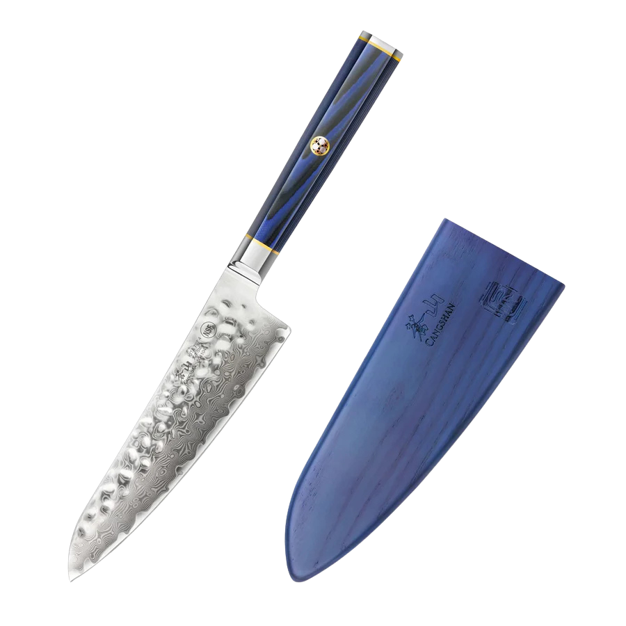 KITA Series 5.5-Inch Prep Utility Knife with Sheath, X-7 Damascus Steel